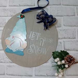 "Let It Snow" Christmas Gonk Circular Wooden Wall Hanging