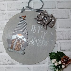 "Let It Snow" Christmas Gonk Circular Wooden Wall Hanging
