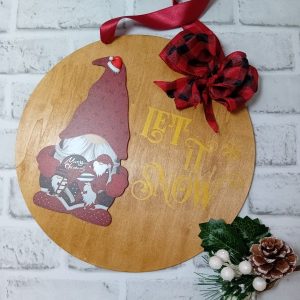 "Let It Snow" Christmas Gonk Circular Wooden Wall Hanging