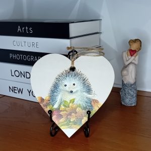 "Autumn Hedgehog" Wooden Heart Wall Hanging