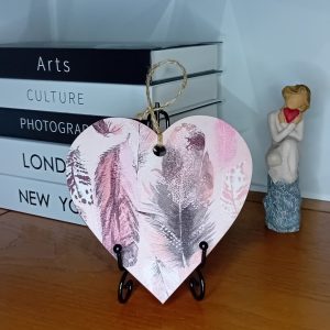 "Feathers" Wooden Heart Wall Hanging