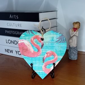"Flamingo" Wooden Heart Wall Hanging