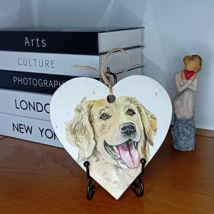 "Golden Retriever Pout" Wooden Heart Wall Hanging