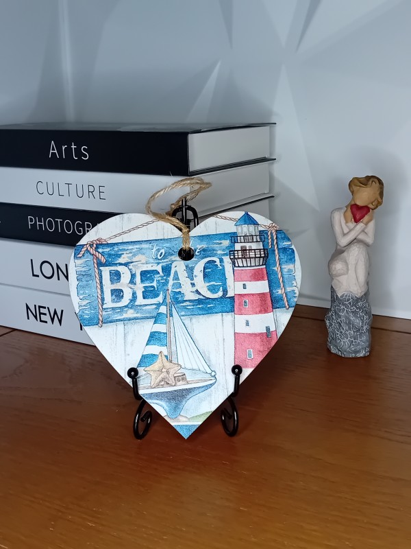 "To The Beach" Wooden Heart Wall Hanging