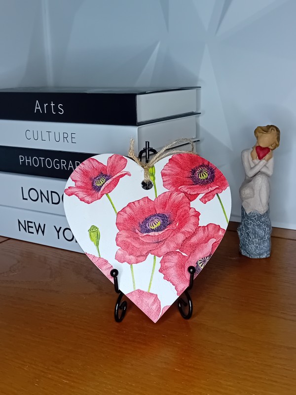 "Poppies" Wooden Heart Wall Hanging