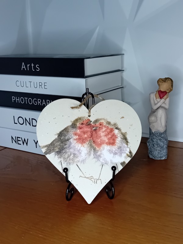 "Robin Love" Wooden Heart Wall Hanging