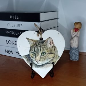 "Tabby Cat Pout" Wooden Heart Wall Hanging