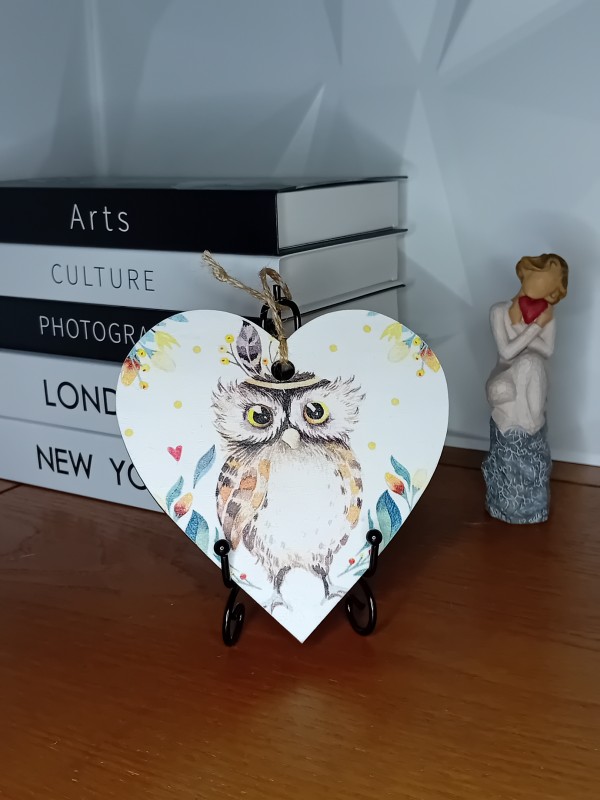 "Wise Owl" Wooden Heart Wall Hanging