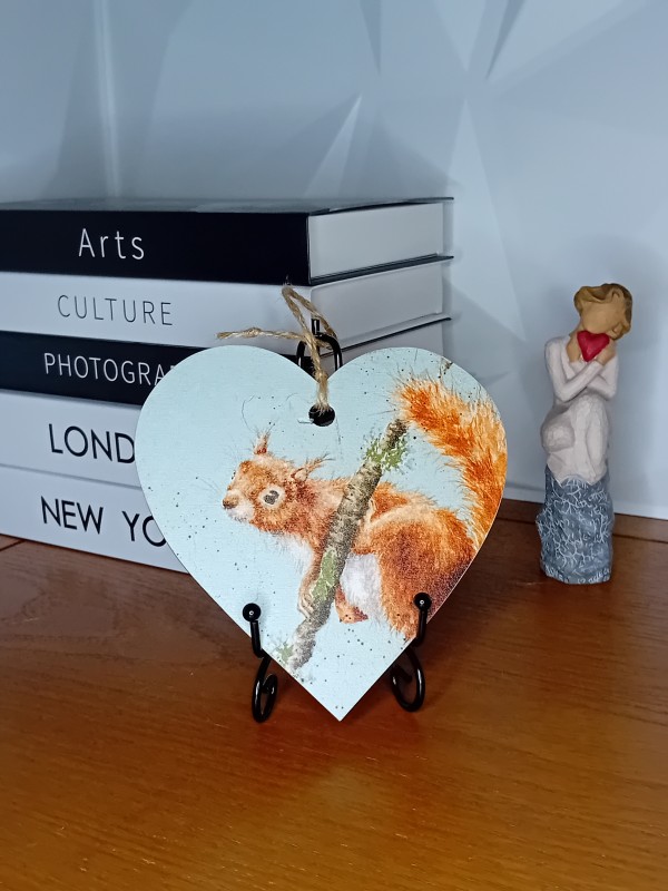 "Red Squirrel" Wooden Heart Wall Hanging