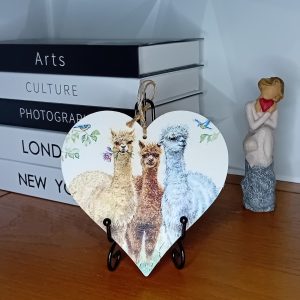 "Trio Of Alpacas" Wooden Heart Wall Hanging