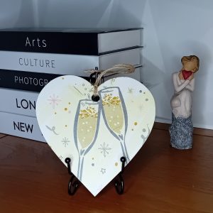 "Champagne Toast" Wooden Heart Wall Hanging