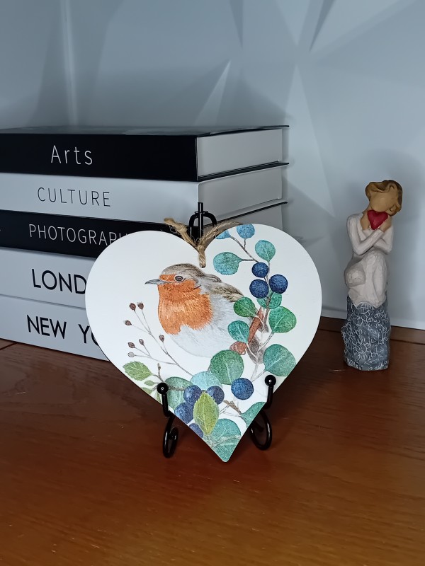 "Robin Redbreast" Wooden Heart Wall Hanging