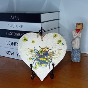 "Floral Bee" Wooden Heart Wall Hanging
