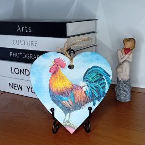 "Cockerel" Wooden Heart Wall Hanging