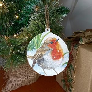 "Robin Redbreast" Wood Bauble Christmas Tree Decoration
