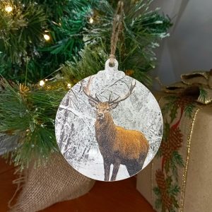 "Rustic Stag" Wood Bauble Christmas Tree Decoration