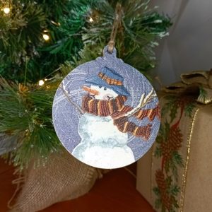 "Scarf Snowman" Wood Bauble Christmas Tree Decoration