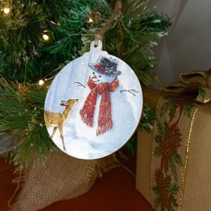 "Snowman's Friend" Wood Bauble Christmas Tree Decoration