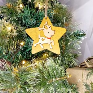 "Reindeer Star" Wooden Christmas Tree Decoration