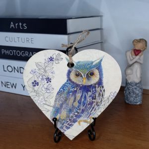 "Decorative Owl" Wooden Heart Wall Hanging