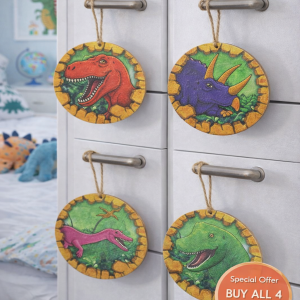 "Dinosaur Friends" Set of 4 Wooden Hanging Decorations