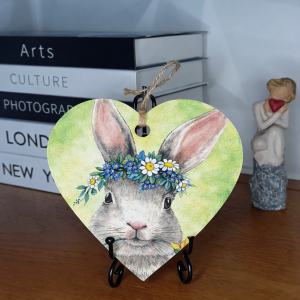 "Easter Bunny" Wooden Heart Wall Hanging