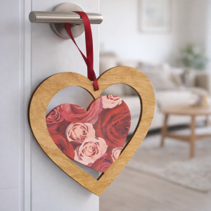 "Rose Heart in Heart" Wooden Wall Hanging