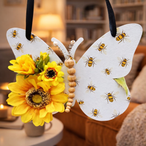 "Sunflower Butterfly" Wooden Wall Hanging