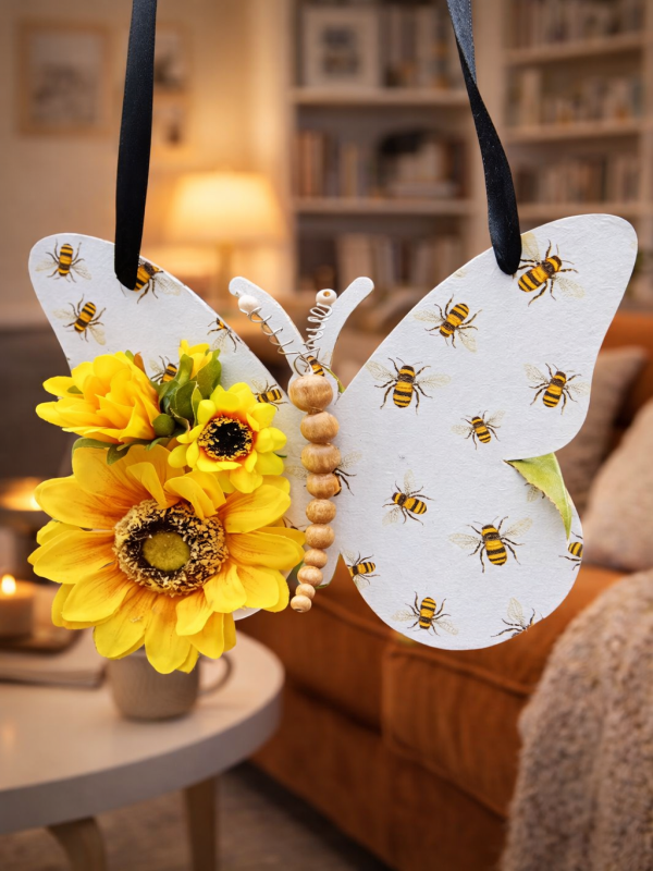 "Sunflower Butterfly" Wooden Wall Hanging